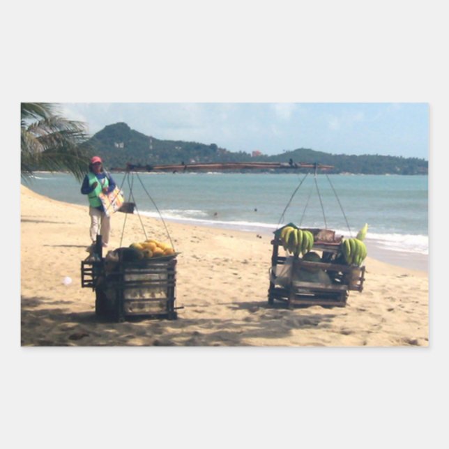 Beach Vendings ... Lamai Beach, Koh Samui Island Rectangular Sticker (Front)