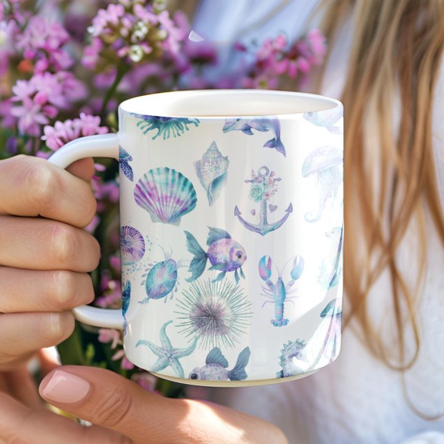Beach Vibe Pastel colors sea animals pattern Coffee Mug (Creator Uploaded)