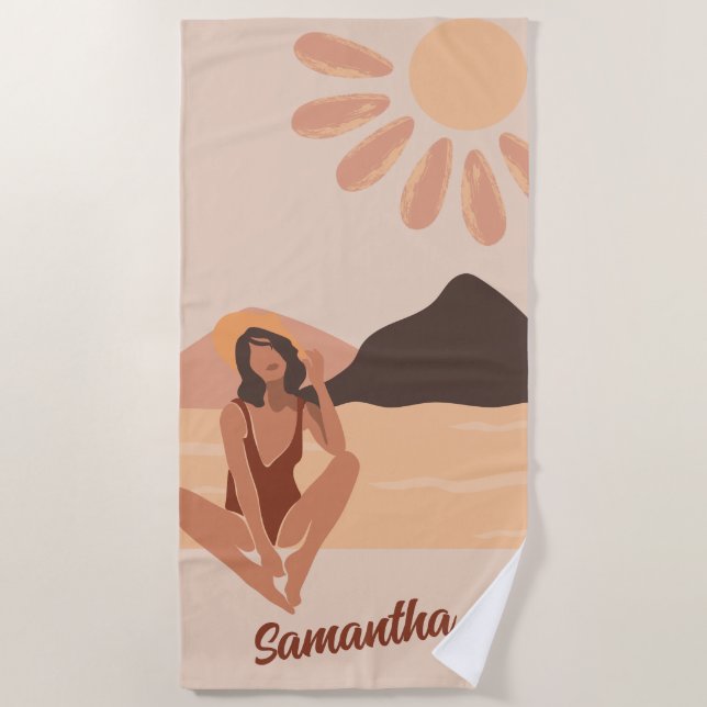 Beach Vibe Summer Retro Custom Name Beach Towel (Front)