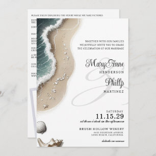 Beach Vibe with Details & QR Code Wedding Invitation