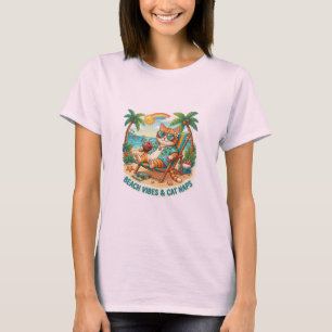 Beach Vibes and Cat Naps Funny Retro Cat Vacation T-Shirt