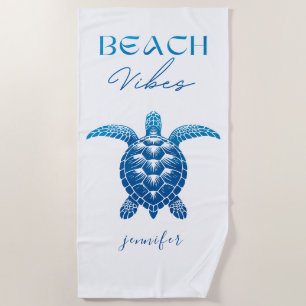  Beach Vibes Blue Watercolor Sea Turtle  Beach Towel