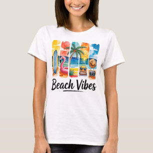 Beach Vibes Colourful Summer Surf Flamingo Palm T-Shirt