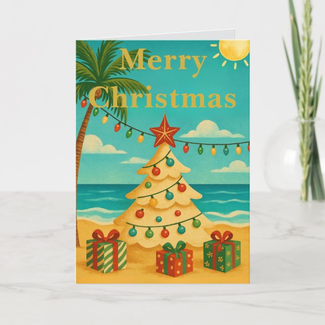 Beach Vibes Cute Message Inside Custom Christmas  Card (Front)