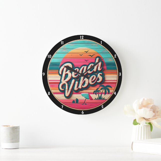  Beach Vibes Design and Tropical Sunset Large Clock (Home)