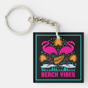 Beach Vibes Flamingos-19501 Key Ring