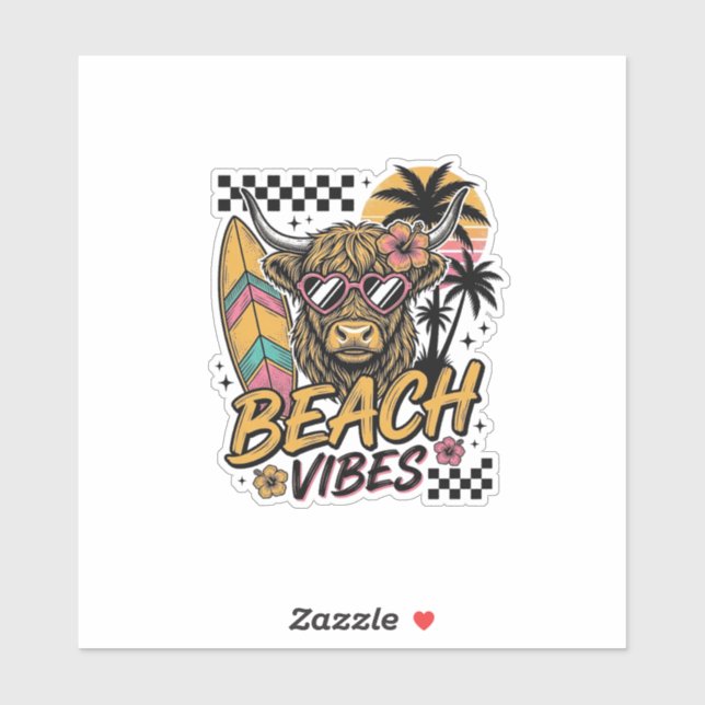 Beach Vibes Highland Cow Summer Vector Art_1 (Sheet)
