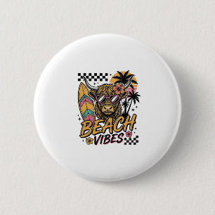 Beach Vibes Highland Cow Summer Vector Art_1 6 Cm Round Badge