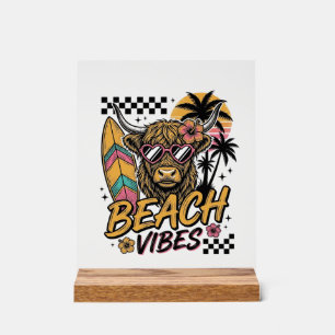 Beach Vibes Highland Cow Summer Vector Art_1 Acrylic Sign