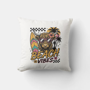 Beach Vibes Highland Cow Summer Vector Art_1 Cushion