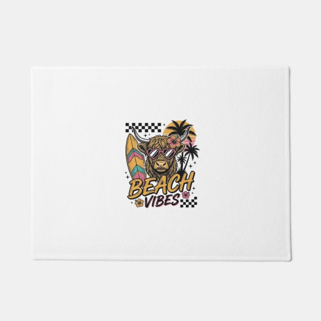 Beach Vibes Highland Cow Summer Vector Art_1 Doormat (Front)