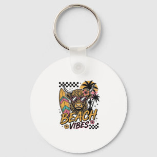 Beach Vibes Highland Cow Summer Vector Art_1 Key Ring