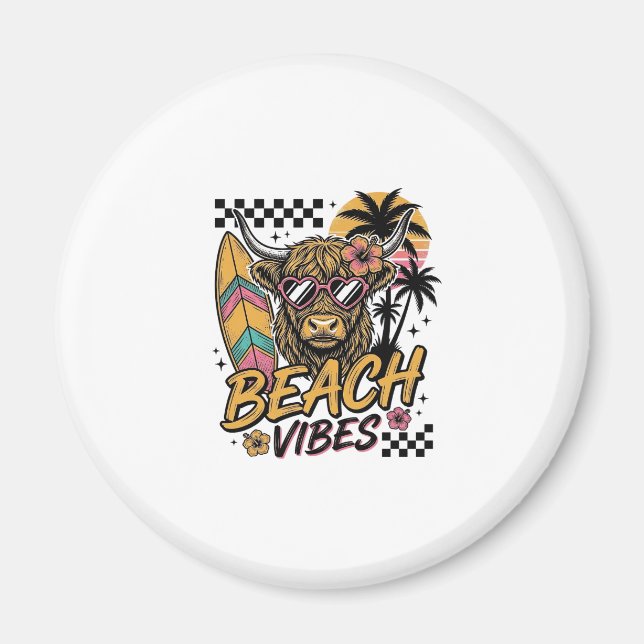 Beach Vibes Highland Cow Summer Vector Art_1 Magnet (Front)