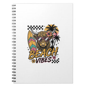 Beach Vibes Highland Cow Summer Vector Art_1 Notebook