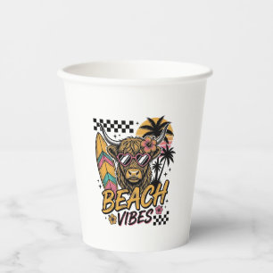 Beach Vibes Highland Cow Summer Vector Art_1 Paper Cups