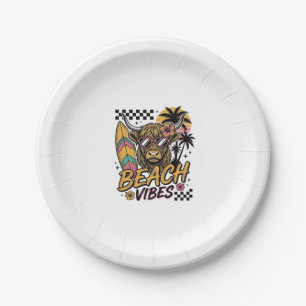 Beach Vibes Highland Cow Summer Vector Art_1 Paper Plate