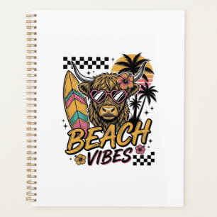 Beach Vibes Highland Cow Summer Vector Art_1 Planner