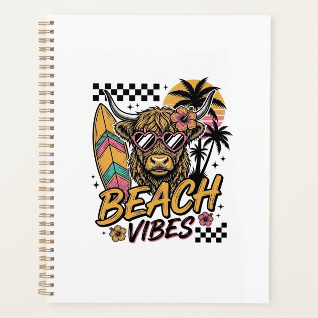 Beach Vibes Highland Cow Summer Vector Art_1 Planner (Front)