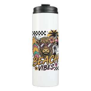Beach Vibes Highland Cow Summer Vector Art_1 Thermal Tumbler