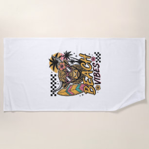 Beach Vibes Highland Cow Summer Vector Art_1 Towel