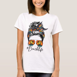 Beach Vibes Messy Bun Sunglasses Summer Lover T-Shirt
