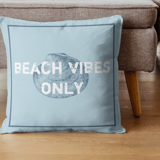 Beach Vibes Only Distressed Font Blue Cushion (Creator Uploaded)