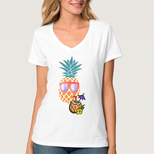 Beach vibes, Pineapple with Sunglasses Womens T-Shirt (Front)