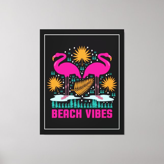 Beach Vibes Pink Flamingos Design Canvas Print (Front)