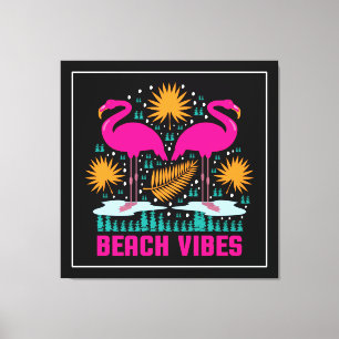 Beach Vibes Pink Flamingos Design Canvas Print