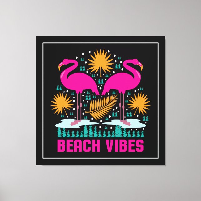 Beach Vibes Pink Flamingos Design Canvas Print (Front)