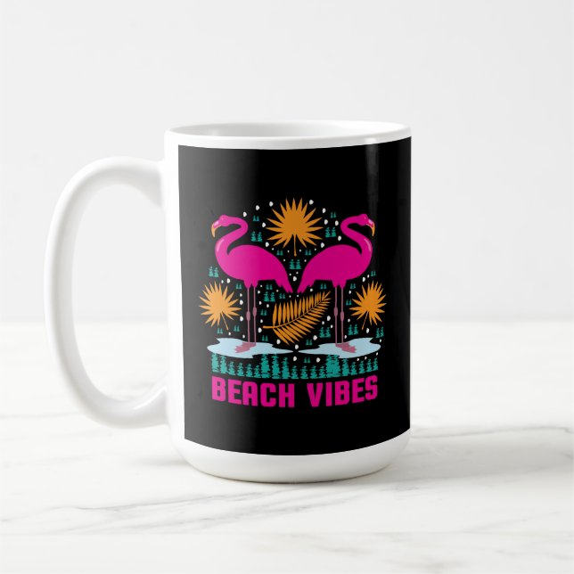 Beach Vibes Pink Flamingos Design Coffee Mug (Left)