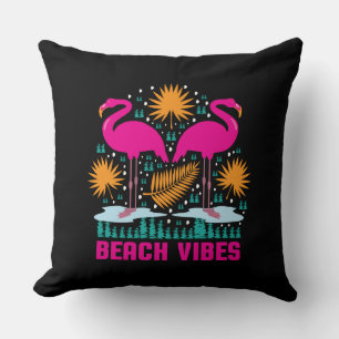 Beach Vibes Pink Flamingos Design Cushion
