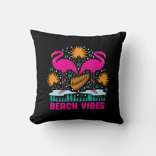 Beach Vibes Pink Flamingos Design Cushion (Front)