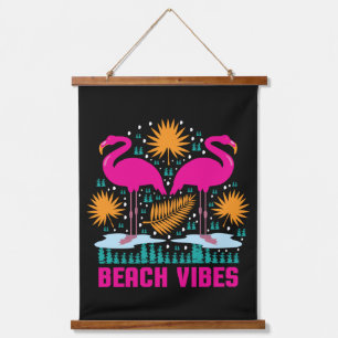 Beach Vibes Pink Flamingos Design Hanging Tapestry