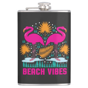 Beach Vibes Pink Flamingos Design Hip Flask