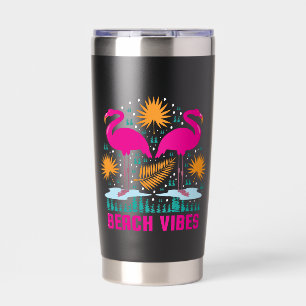 Beach Vibes Pink Flamingos Design Insulated Tumbler