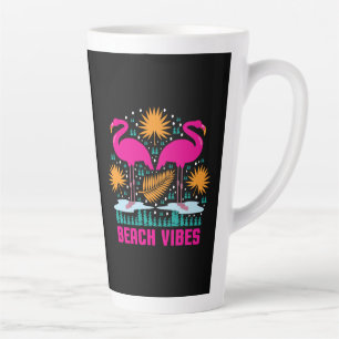 Beach Vibes Pink Flamingos Design Latte Mug