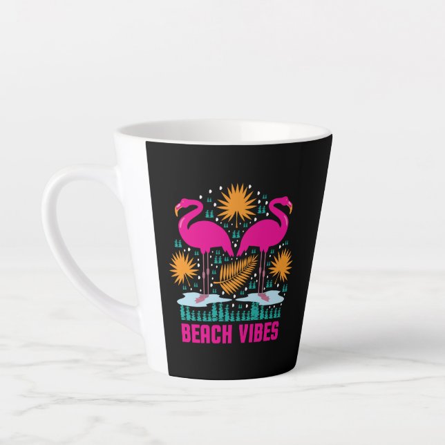 Beach Vibes Pink Flamingos Design Latte Mug (Left)