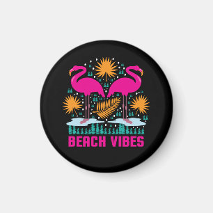 Beach Vibes Pink Flamingos Design Magnet