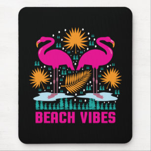 Beach Vibes Pink Flamingos Design Mouse Pad
