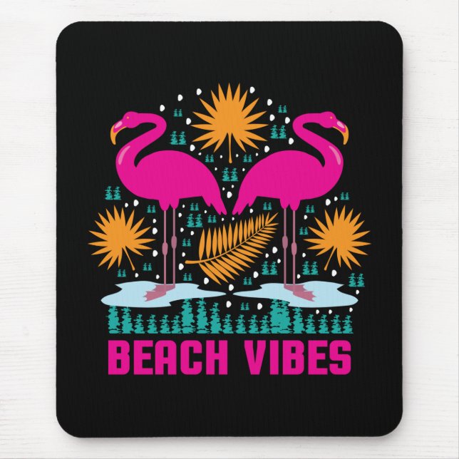 Beach Vibes Pink Flamingos Design Mouse Pad (Front)