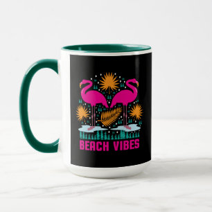 Beach Vibes Pink Flamingos Design Mug