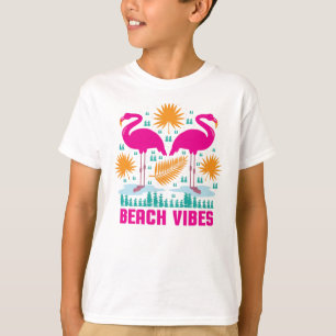 Beach Vibes Pink Flamingos Design T-Shirt