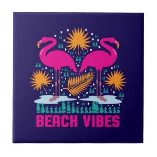 Beach Vibes Pink Flamingos Design Tile
