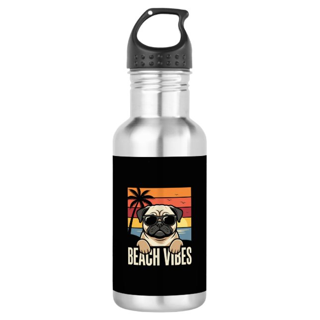 Beach Vibes Pug Dog Sunset 532 Ml Water Bottle (Front)