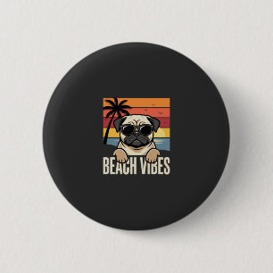 Beach Vibes Pug Dog Sunset 6 Cm Round Badge