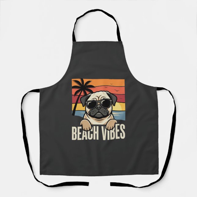 Beach Vibes Pug Dog Sunset Apron (Front)