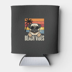 Beach Vibes Pug Dog Sunset Can Cooler
