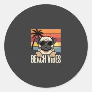 Beach Vibes Pug Dog Sunset Classic Round Sticker