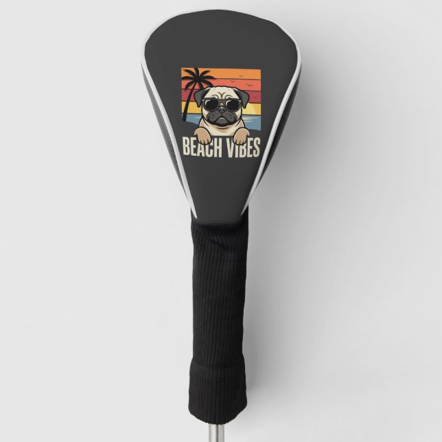 Beach Vibes Pug Dog Sunset Golf Head Cover (Front)